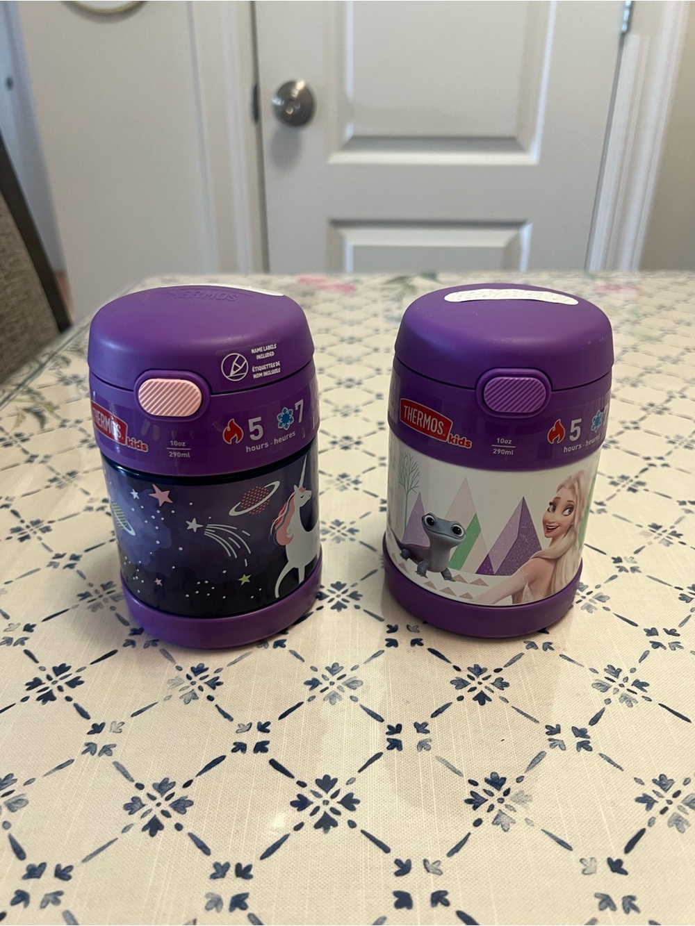 Thermos Kids Purple Insulated Food Jars with Unicorn & Frozen Elsa Graphics